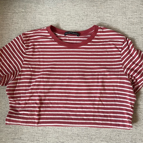 Brandy Melville pink/red and white striped tee - Picture 1 of 3